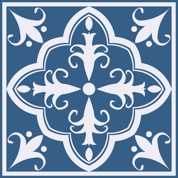 Ethnic geometric floral tile pattern. Ethnic geometric floral square pattern blue Moroccan color style. Ethnic mediterranean pattern use for home flooring interior decoration elements, etc. vector
