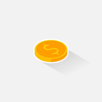 Gold coin right view White Stroke and Shadow icon vector isometric. Flat style vector illustration.