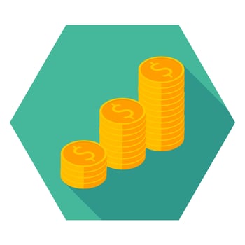 Gold coins stack icon vector isometric. Flat style vector illustration.