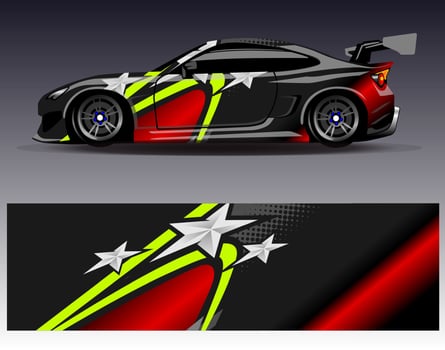Car wrap design vector. Graphic abstract stripe racing background kit designs for wrap vehicle  race car  rally  adventure and livery vector