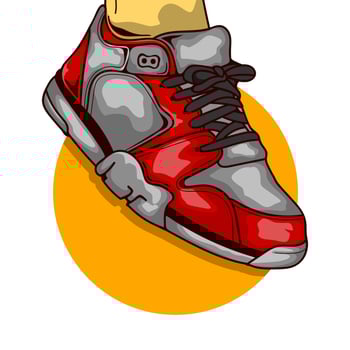 Cartoon Modern Red Grey Sneakers Vector Illustration Isolated On White Background