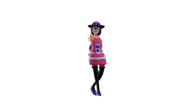 3D illustration. Cute Sugar skull 3D cartoon character. The sugar skull put out its hand. Skull Sugar smiled at the person in front of her. 3D Cartoon Character png
