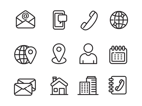 Set of contact us icons with line style isolated on white background vector