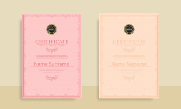 Diploma Certificate of achievement template in vector with Thai outline. Award Templates, achievements for companies, Best Prize Documents. Illustration Templates
