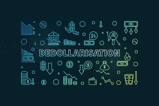 Dedollarisation vector horizontal colored banner. World Economy U.S.A. Dollar De-Dollarization illustration