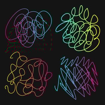 Tangled abstract scribble with hand drawn line.  Gradient doodle elements. Vector illustration