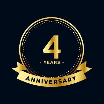 Four Years Anniversary Celebration Gold and Black Isolated Vector