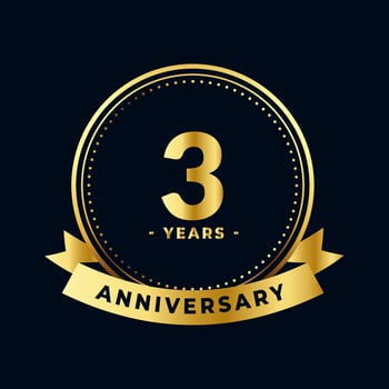 Three Years Anniversary Celebration Gold and Black Isolated Vector