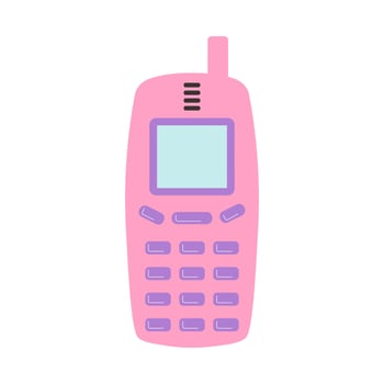 Retro mobile phone. Vintage pink mobile. Nostalgia for 90s, 2000s. Trendy y2k patch or sticker vector