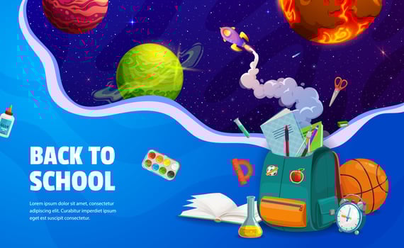 Back to school paper cut poster with space planets vector