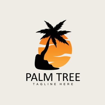 Coconut Tree Logo, Palm Tree Sunset Beach Vector, Elegant Minimalist Simple Design, Symbol Template Icon vector