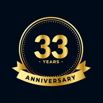 Thirty Three Years Anniversary Gold and Black Isolated Vector