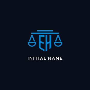 EH monogram initial logo with scales of justice icon design inspiration vector