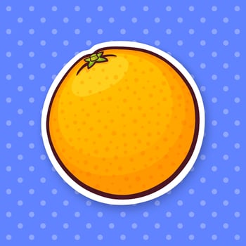 Whole orange. Healthy vegetarian food. Sticker in cartoon style with contour. vector