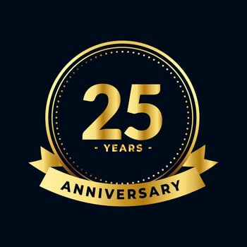 Twenty Five Years Anniversary Celebration Gold and Black Isolated Vector