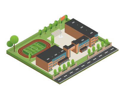 3D modern school or university. Isometric modern office building and architecture. png