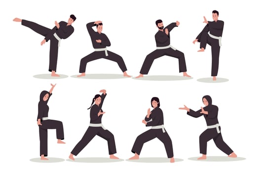 Martial art people vector illustration set