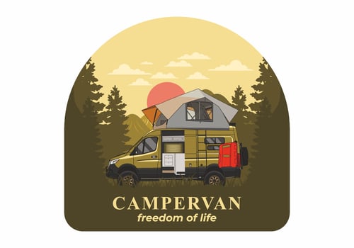 Large van with roof tent illustration design vector