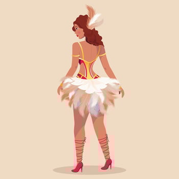Side View of Feather Headdress Wearing Brazilian Female Character In Standing Pose on Peach Background. Carnival Or Samba Dance Concept. vector