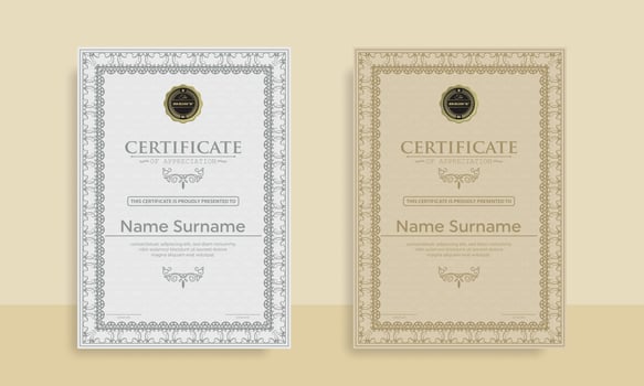 Diploma Certificate of achievement template in vector with Thai outline. Award Templates, achievements for companies, Best Prize Documents. Illustration Templates