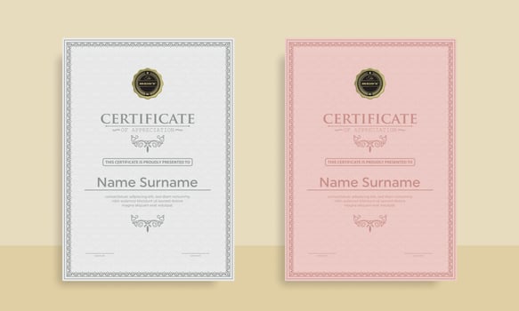 Diploma Certificate of achievement template in vector with Thai outline. Award Templates, achievements for companies, Best Prize Documents. Illustration Templates