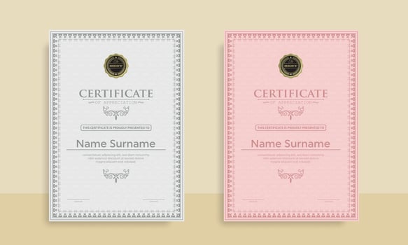 Diploma Certificate of achievement template in vector with Thai outline. Award Templates, achievements for companies, Best Prize Documents. Illustration Templates