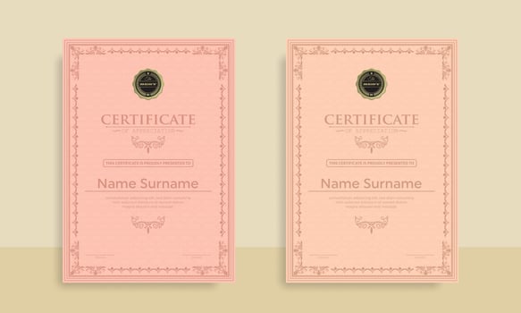 Diploma Certificate of achievement template in vector with Thai outline. Award Templates, achievements for companies, Best Prize Documents. Illustration Templates