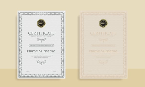 Diploma Certificate of achievement template in vector with Thai outline. Award Templates, achievements for companies, Best Prize Documents. Illustration Templates