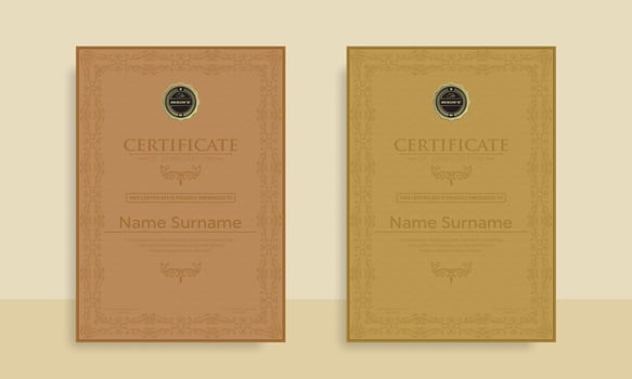 Diploma Certificate of achievement template in vector with Thai outline. Award Templates, achievements for companies, Best Prize Documents. Illustration Templates