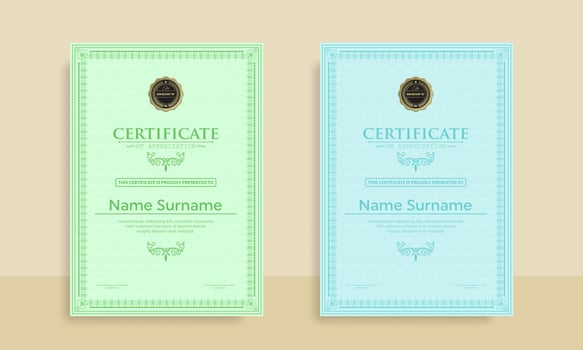 Diploma Certificate of achievement template in vector with Thai outline. Award Templates, achievements for companies, Best Prize Documents. Illustration Templates