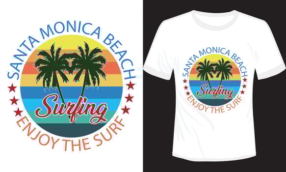 Santa Monica Beach Surfing T-shirt Design Vector Illustration