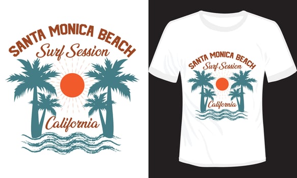 Santa Monica Beach Surf Session California T-shirt Design Vector Illustration