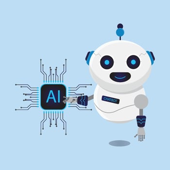 vector robot with AI logo inscription