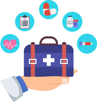 illustration doctor holding medicine bag and medical tools. illustration of a doctor hand holding a medicine bag png