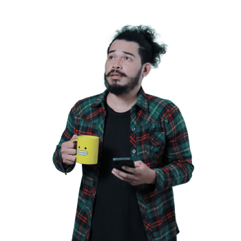 expression of curly haired man holding a coffee cup png