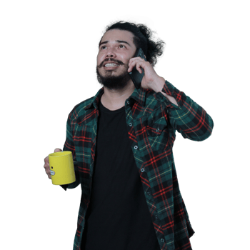 expression of curly haired man holding a coffee cup png