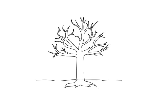 Continuous one-line drawing arid tree without leaves. Tree concept single line drawing design graphic vector illustration