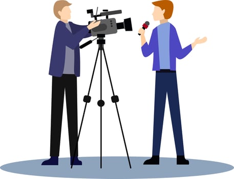 Journalists do report vector illustration, television and mass media industry, Journalists. Cartoon reporters, reporter do live streaming news for tv program