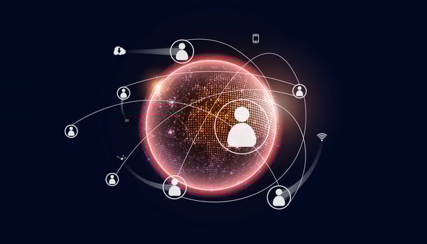 concept digital world connection and communication On red background vector