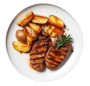 Gilled beef steak and potatoes Illustration png