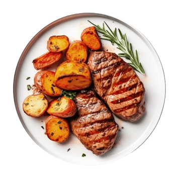 Gilled beef steak and potatoes Illustration png