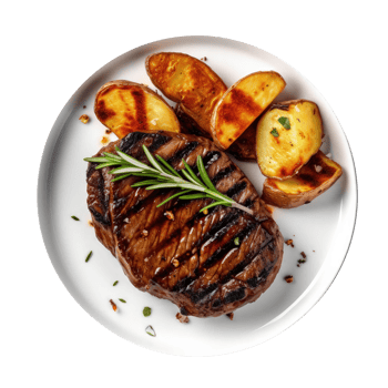 Gilled beef steak and potatoes Illustration png