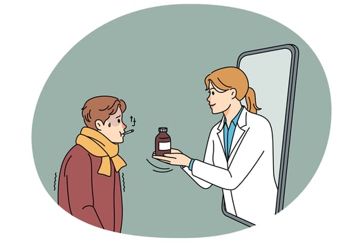 Sick patient have online consultation with doctor vector