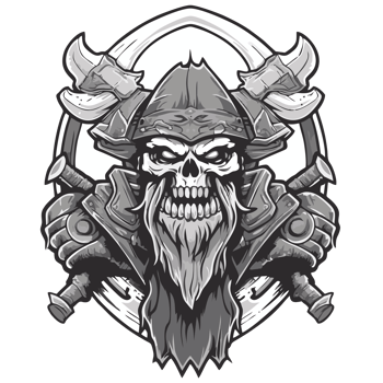 Skull of a viking warrior with axes and shield png