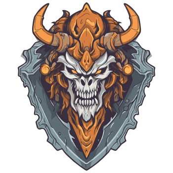Skull of a viking with horns on a shield png