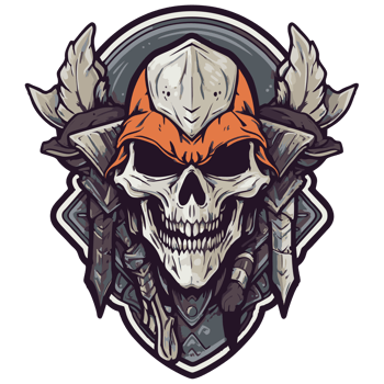 Illustration of a viking skull in helmet and armor png