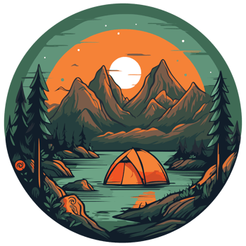 Camping on the river and mountains at sunset png