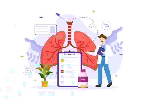 Asthma Disease Vector Illustration with Human Lungs and Inhalers for Breathing in Healthcare Flat Cartoon Hand Drawn Landing Page Templates