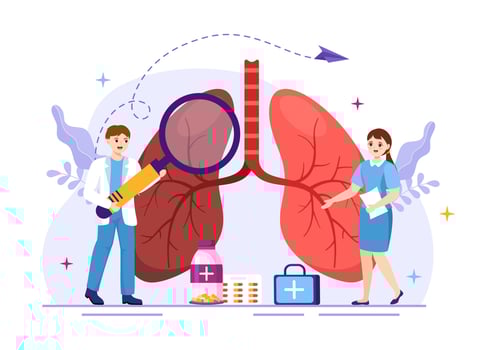 Asthma Disease Vector Illustration with Human Lungs and Inhalers for Breathing in Healthcare Flat Cartoon Hand Drawn Landing Page Templates