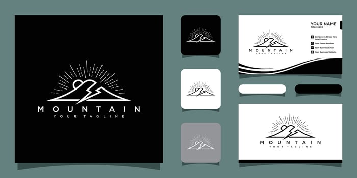 Vintage mountain logo and illustration simple design logo template with business card design Premium Vector